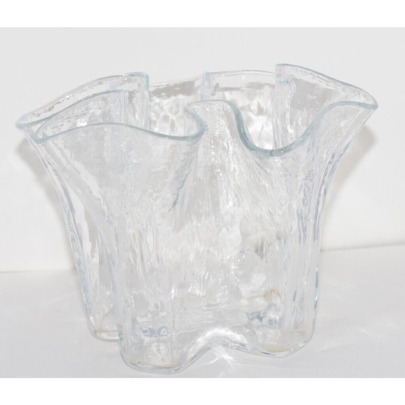 Muurla "Eva" Scandinavian Clear Ice Handkerchief Scalloped Art Glass Vase MCM - Picture 6 of 8